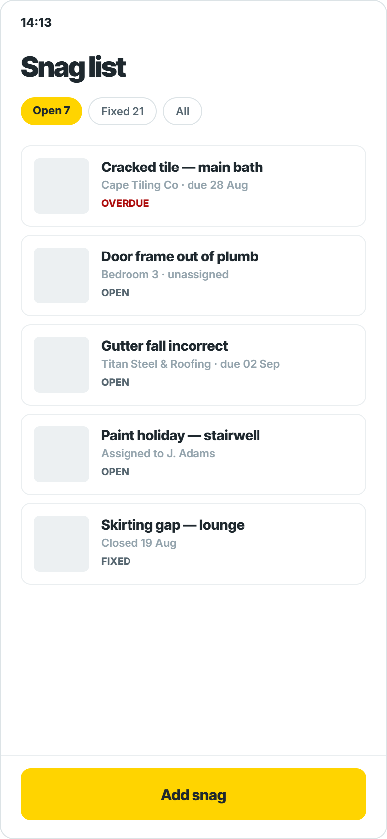Snag list